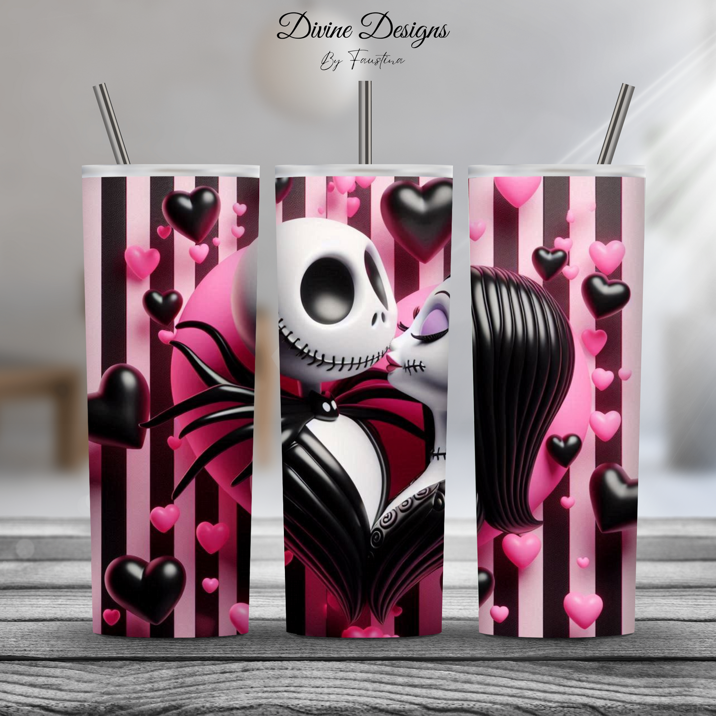 Jack Skellington & Sally "Love Until Death" 20oz Skinny Tumbler with Straw - Nightmare Before Christmas Inspired, Gothic Romance Drinkware, Fan Gift