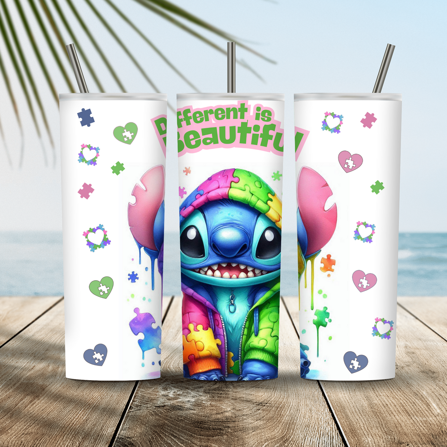 Stitch Autism 20oz skinny tumbler with lid and straw