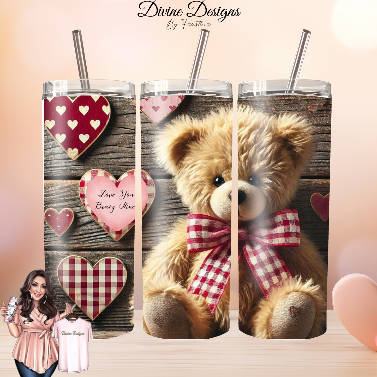 Teddy Bear Valentines Day 20oz Wrap instant download PNG