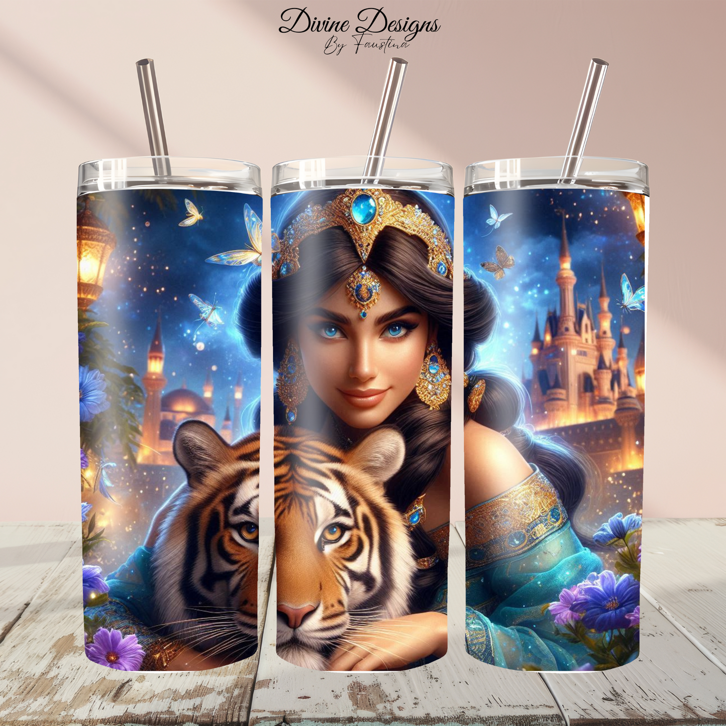 Princess Tumbler 20oz with lid and straw