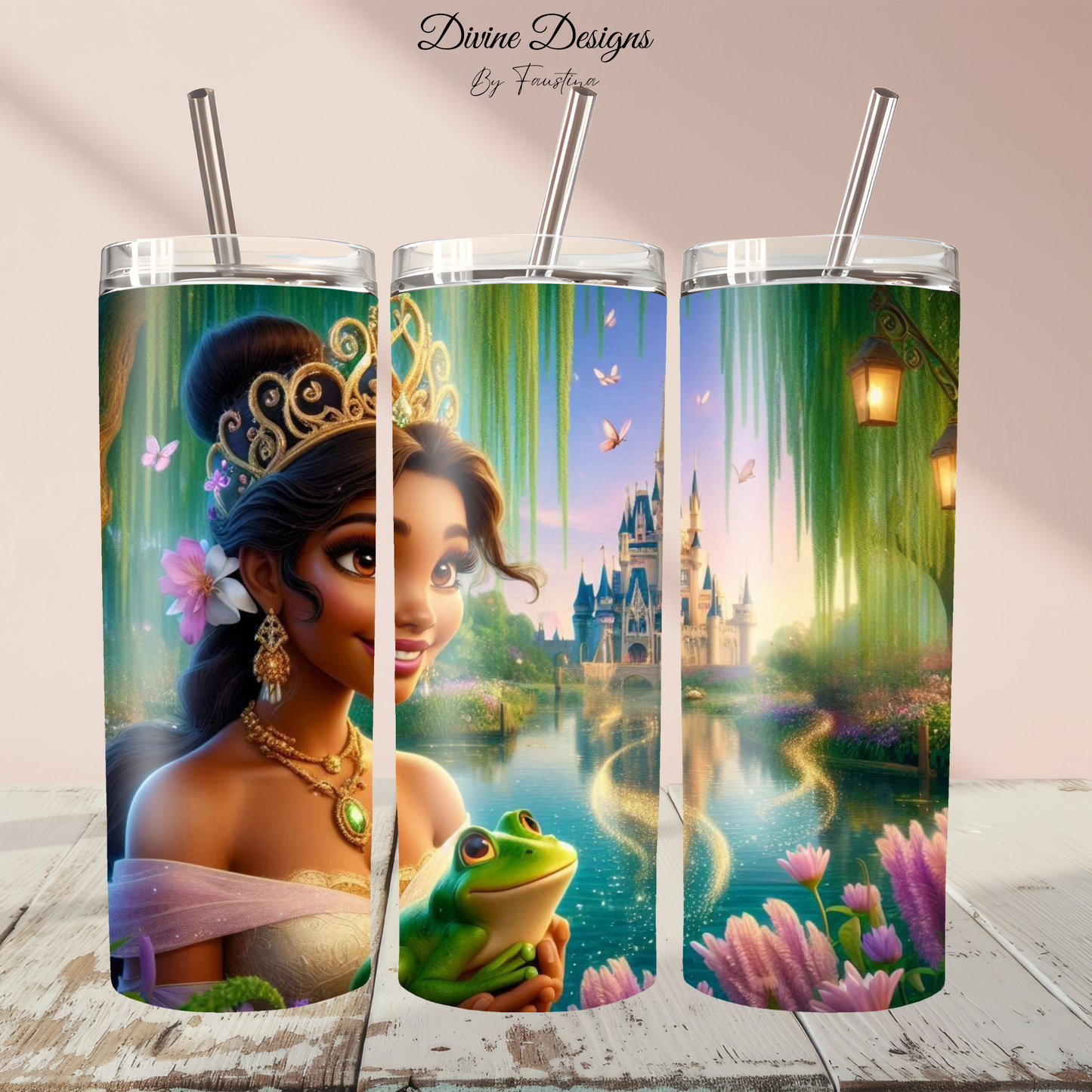 Princess and Frog Tumbler 20oz with ld and straw