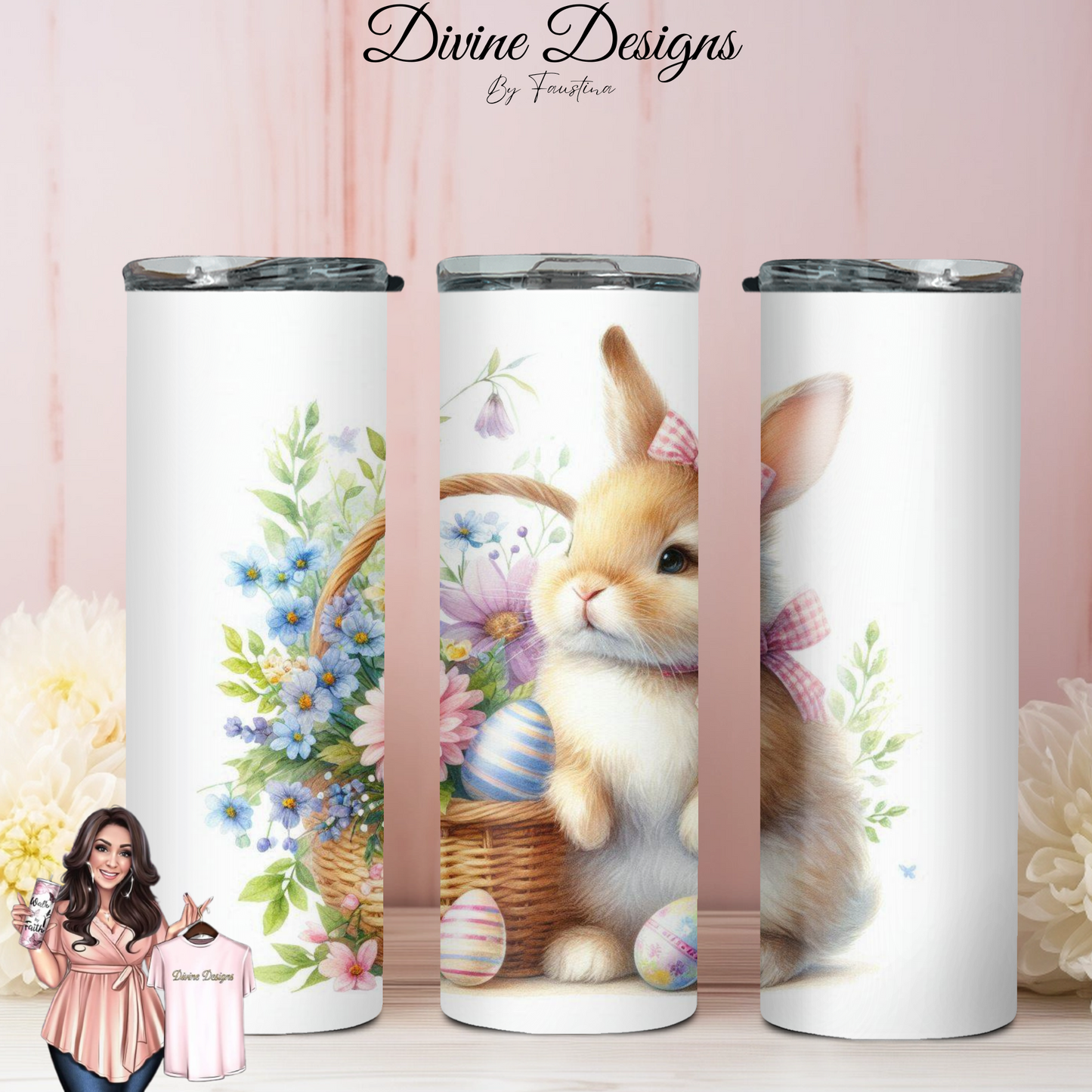 Easter Bunny Tumbler 20oz with lid and straw