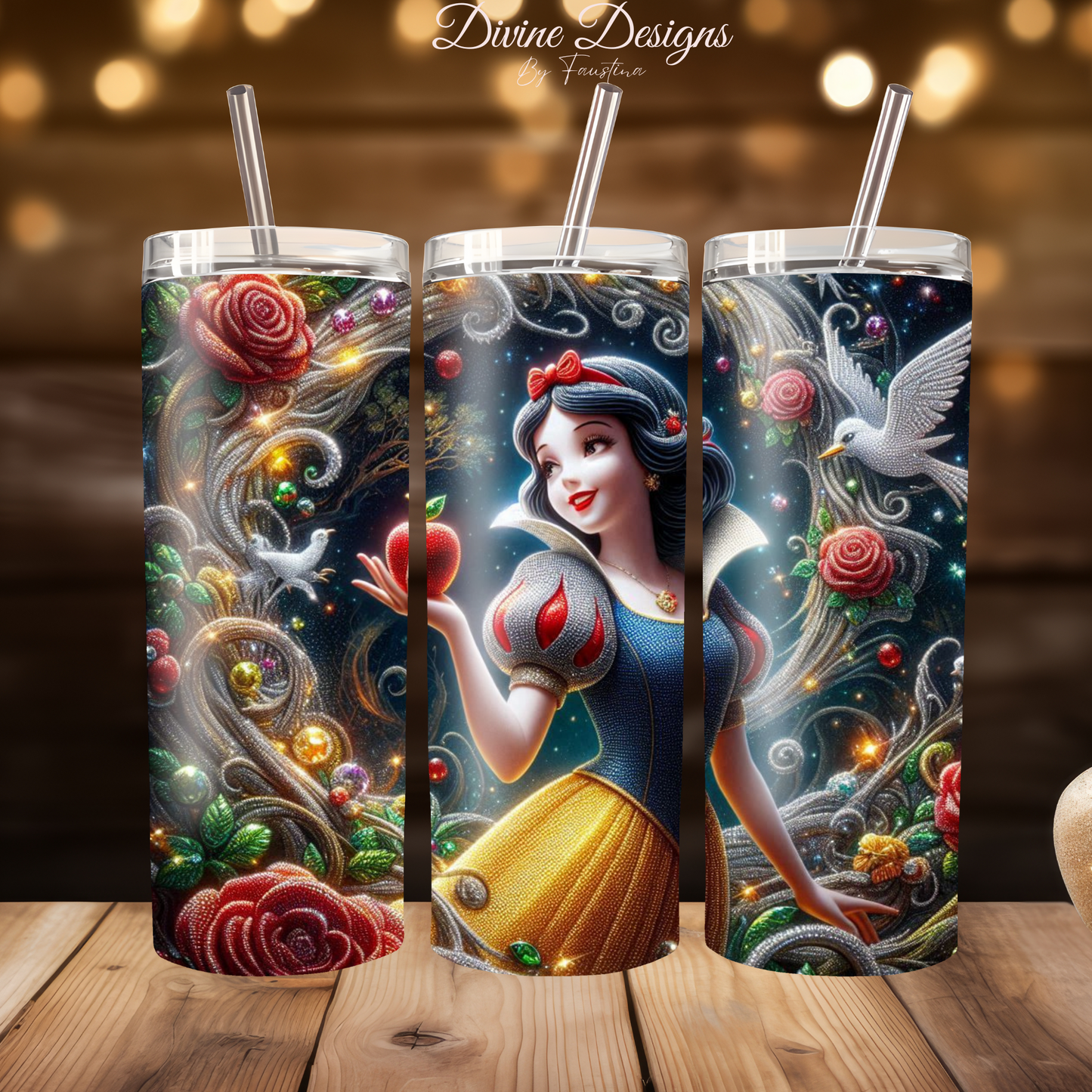 Iconic Princess 20oz tumbler with lid and straw