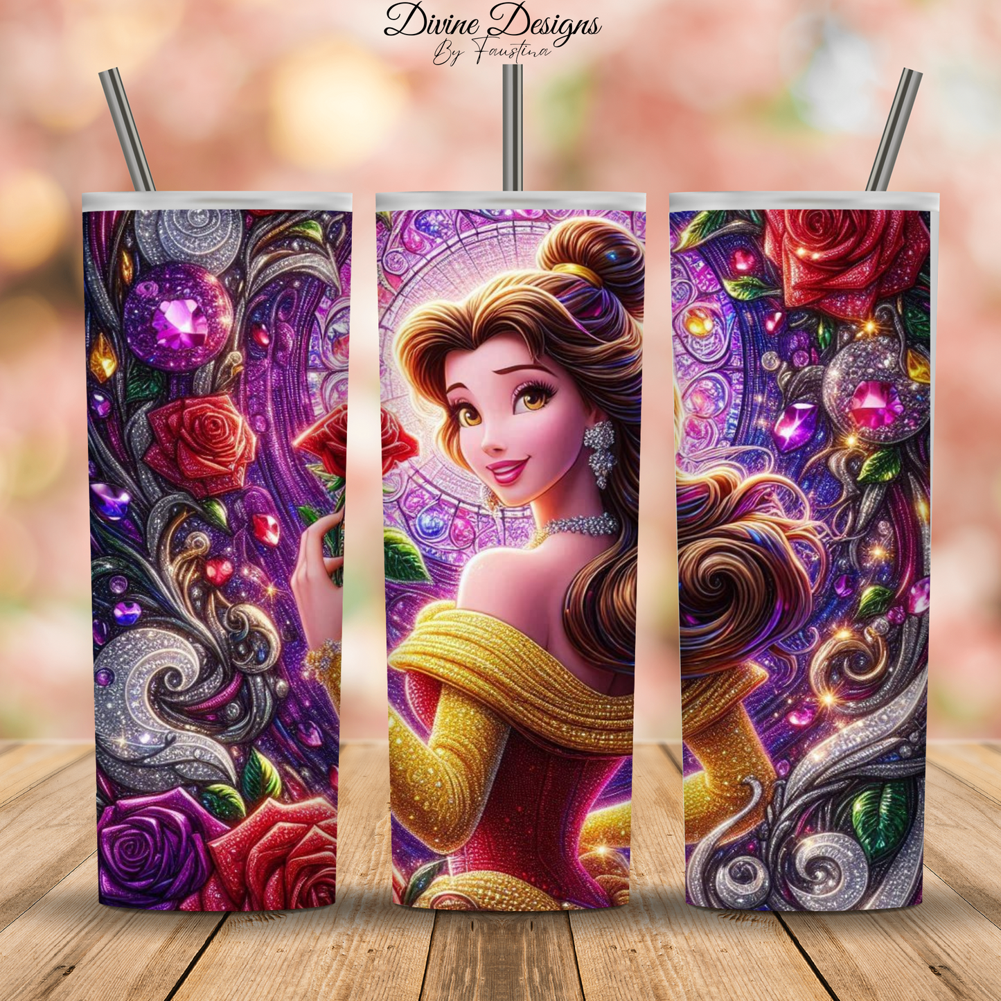 Princess Belle 20oz tumbler with lid and straw