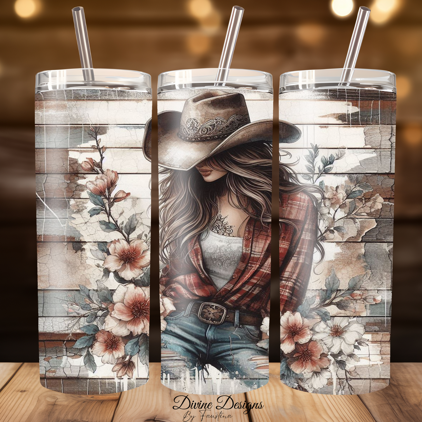 Cowgirl Western tumbler 20oz with lid and straw