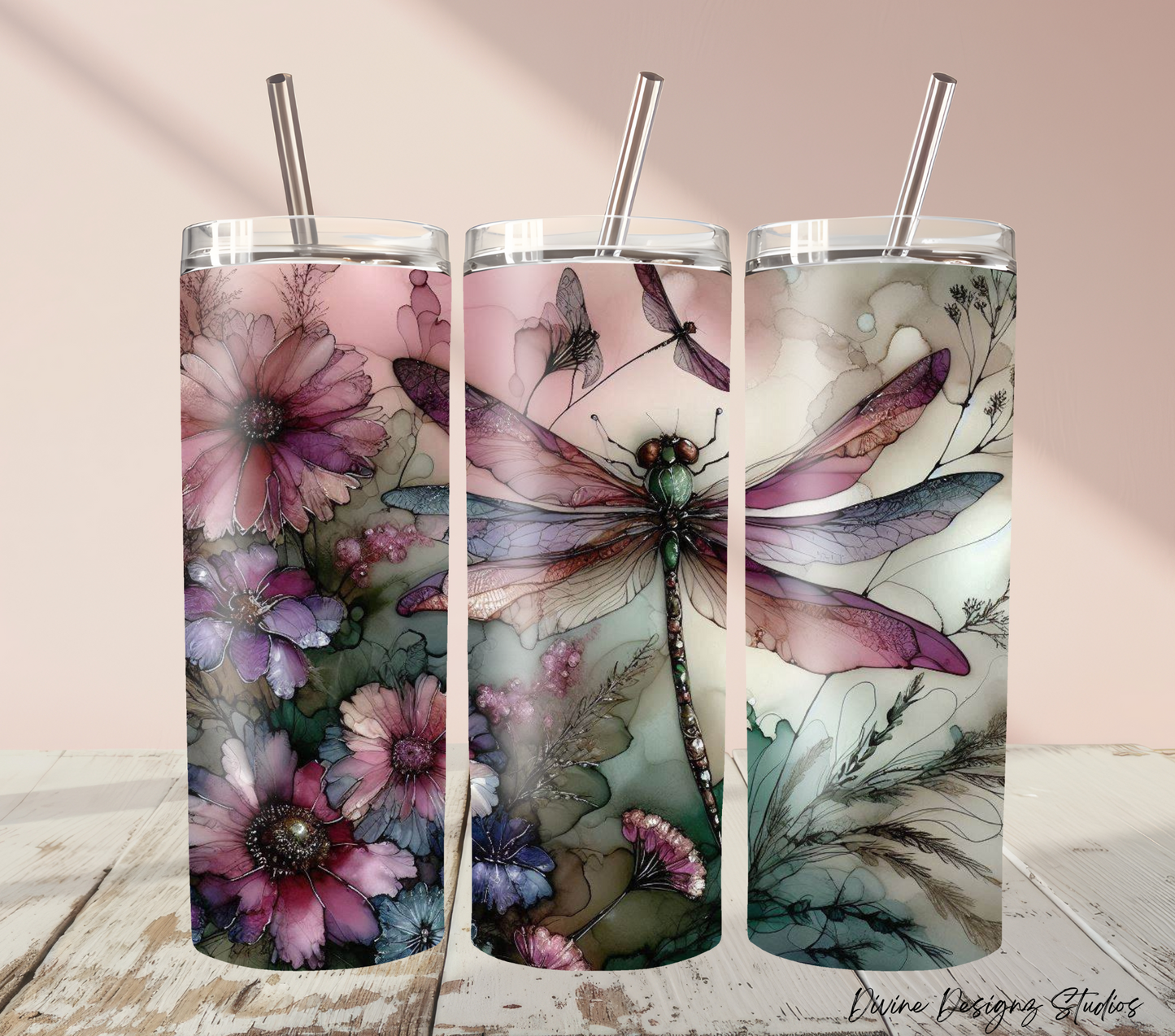 Dragonfly 20oz tumbler with lid and straw