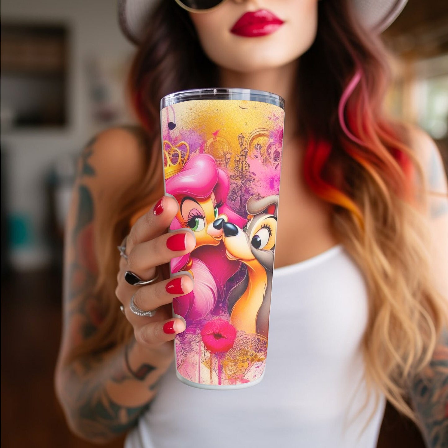 Lady N Tramp Cartoon Valentine 20 oz Skinny Tumbler