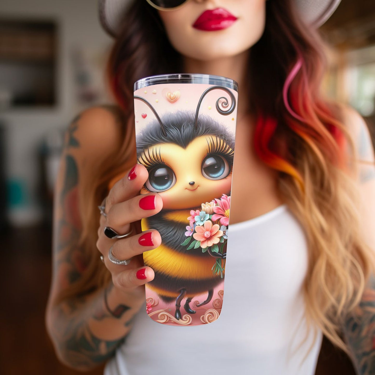 Floral Bumble Bee 20 oz Skinny Tumbler