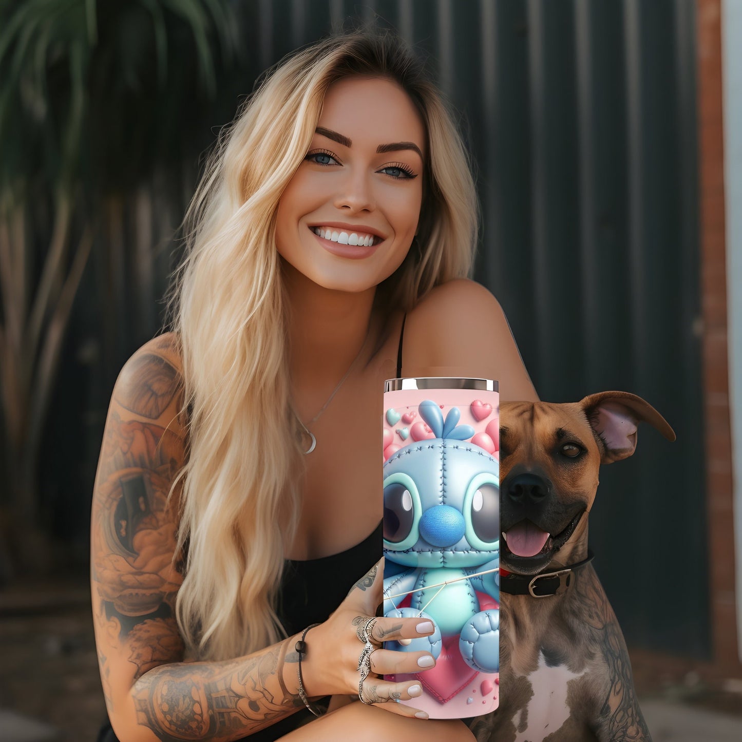 Stitch  3D Valentines 20 oz Skinny Tumbler