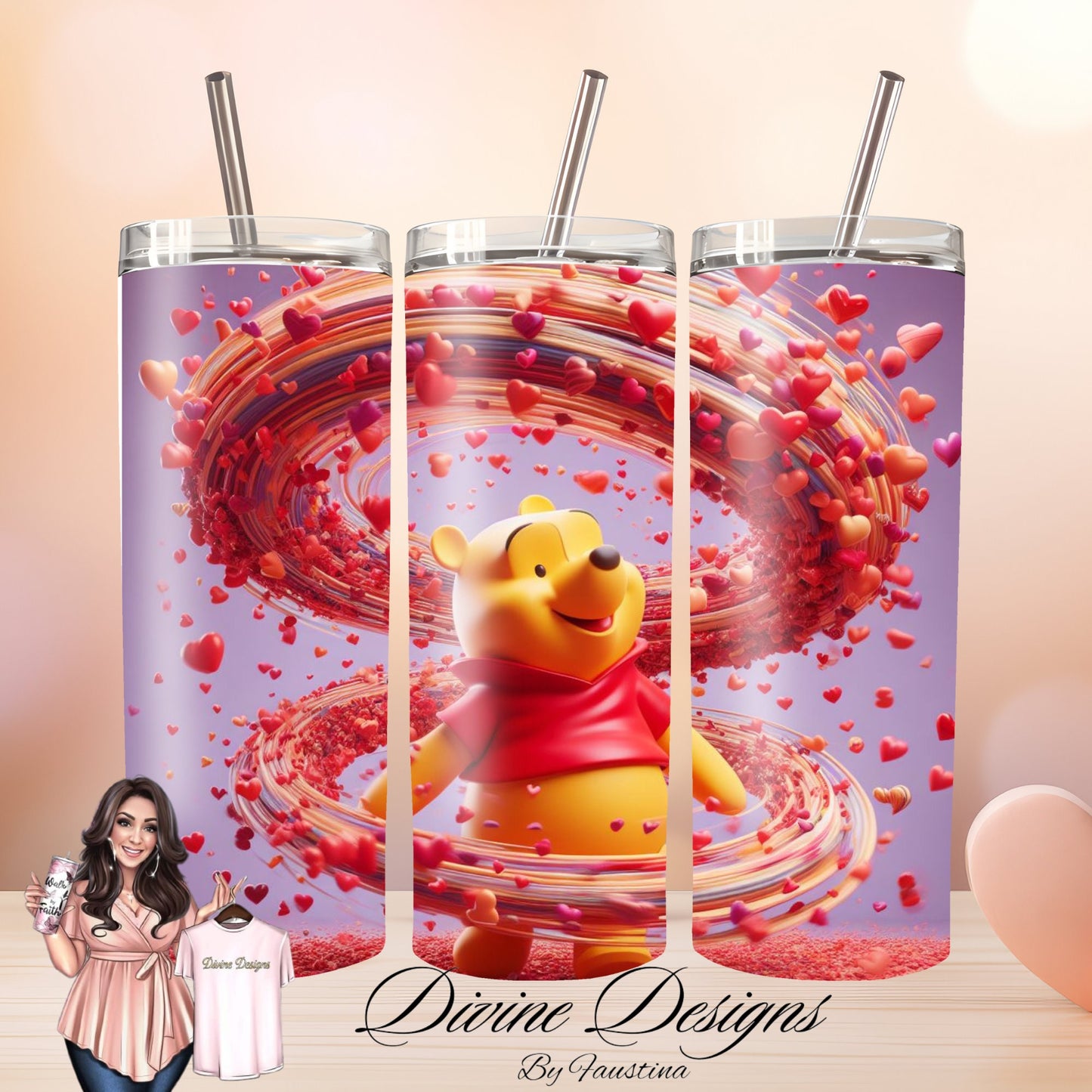 Pooh 3D Valentine 20 oz Skinny Tumbler
