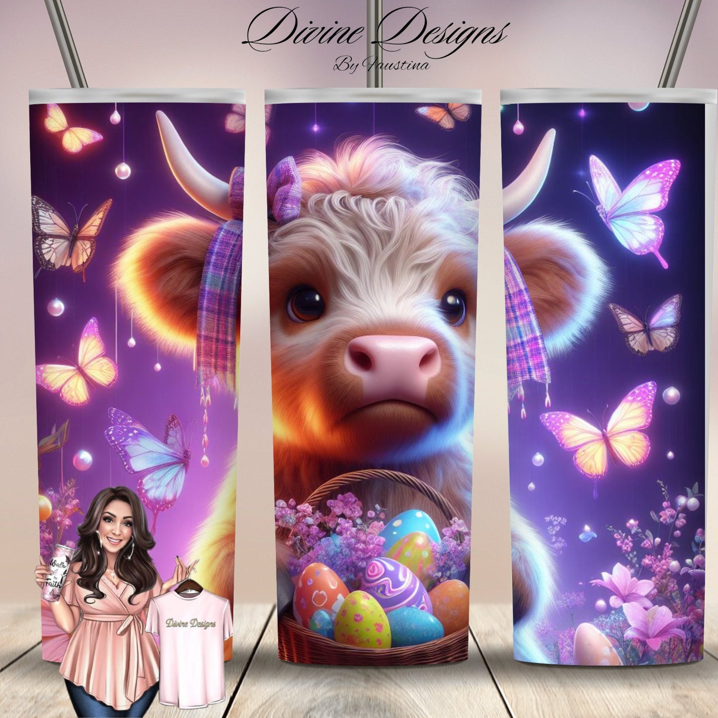 Highland Cow Easter 20 oz Skinny Tumbler