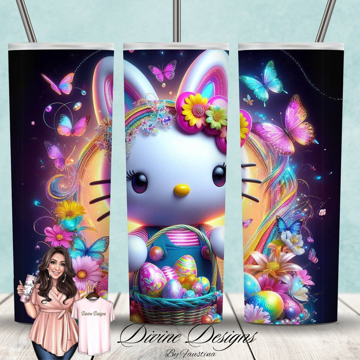 Kitty Easter Bunny 20 oz Skinny Tumbler