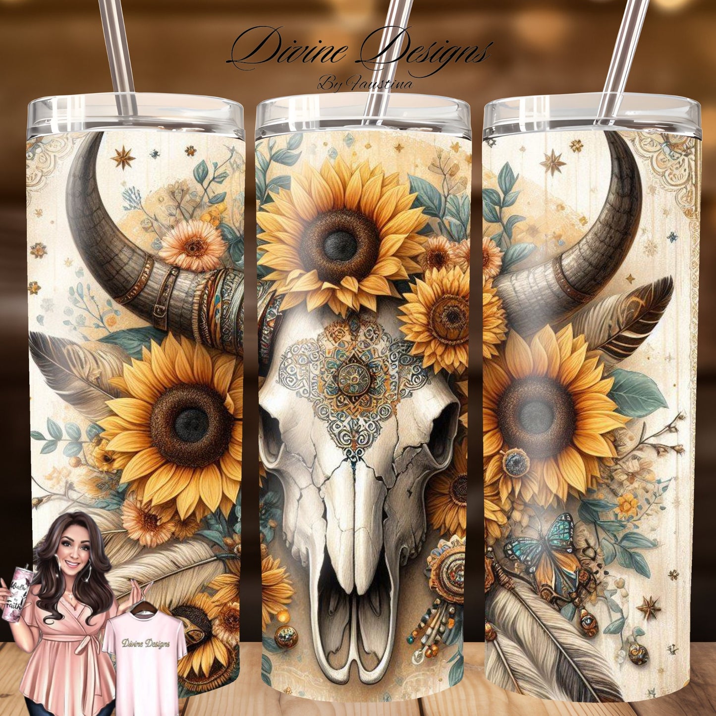 Western Boho Cattle Skull 20oz Tumbler