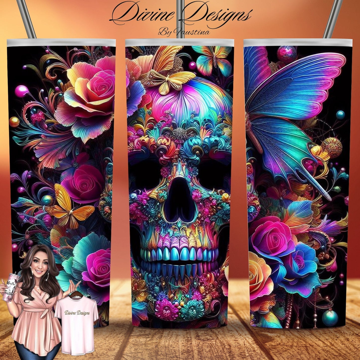 Skull and flowers 3d 20 oz Skinny Tumbler