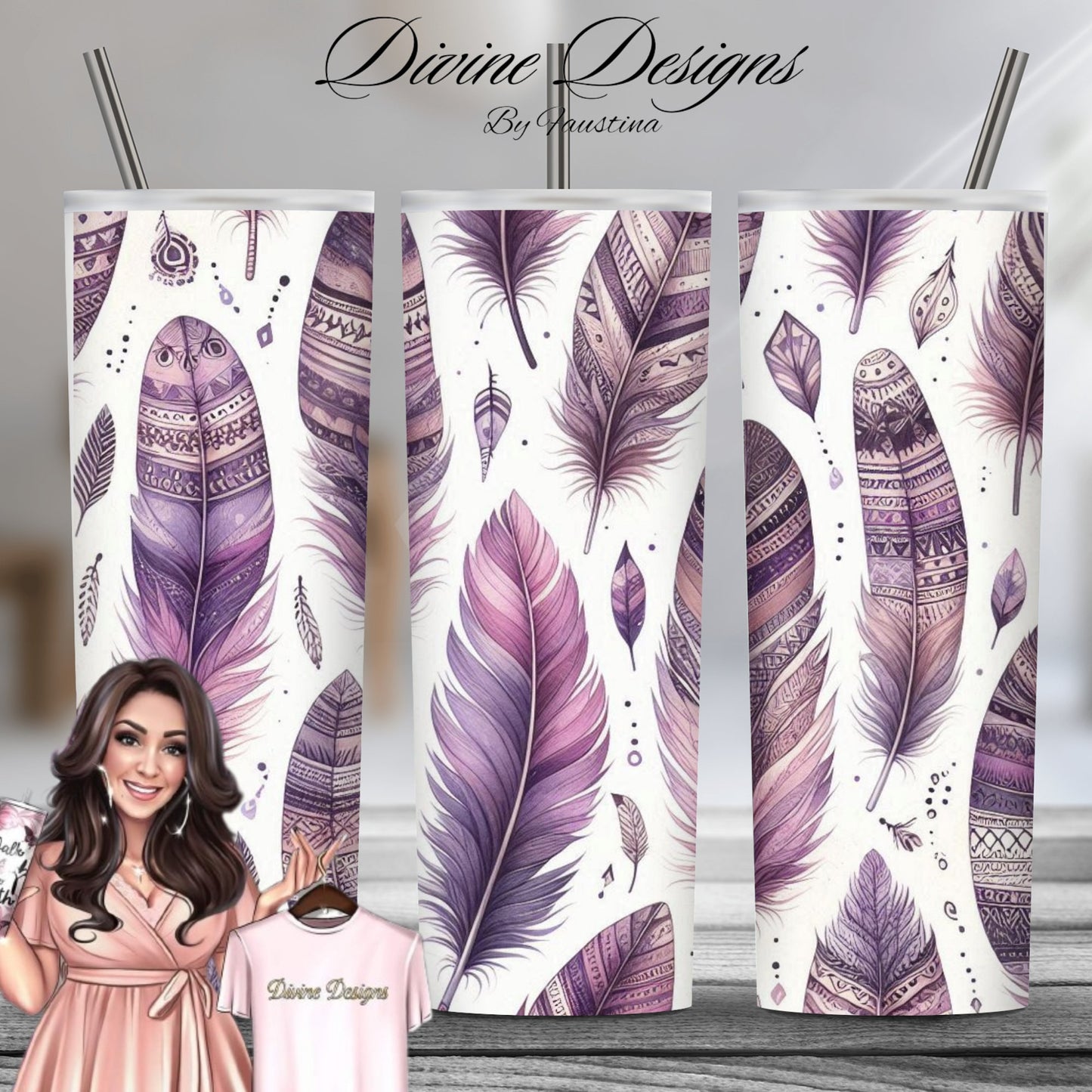 Feather Boho Purple 20 oz Skinny Tumbler