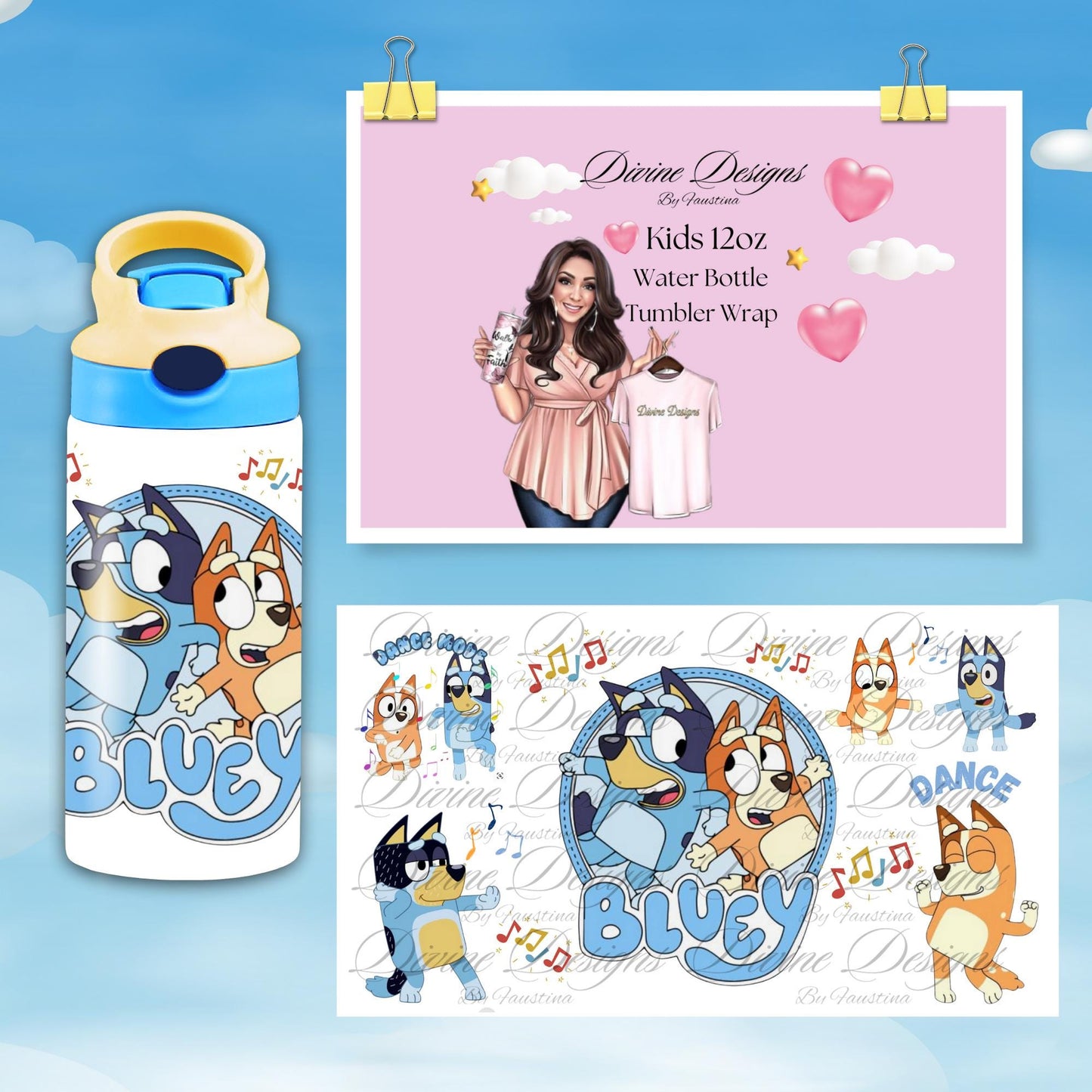 Bluey Kids 12 oz Water Bottle Tumbler Wrap