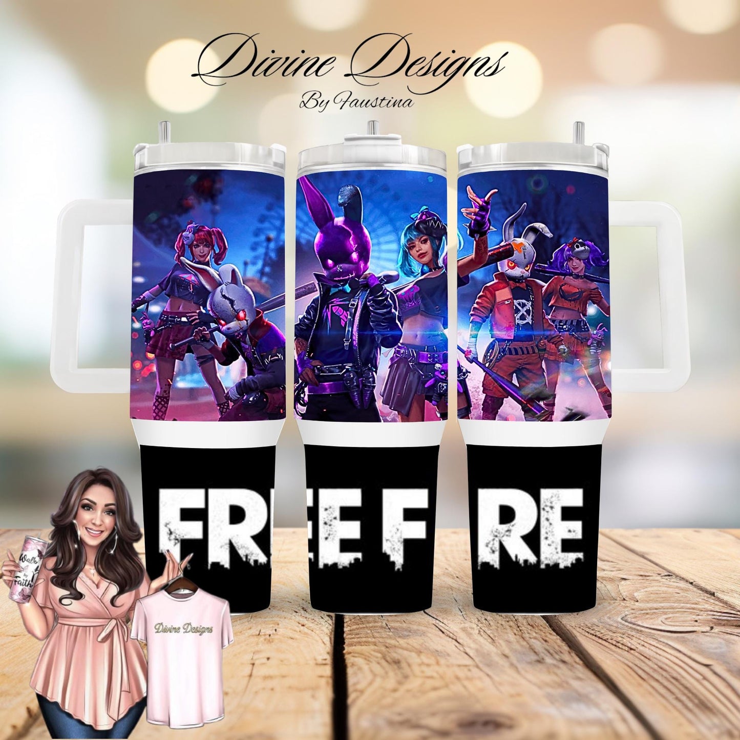 Gaming Free Fire 40oz Tumbler wrap,
