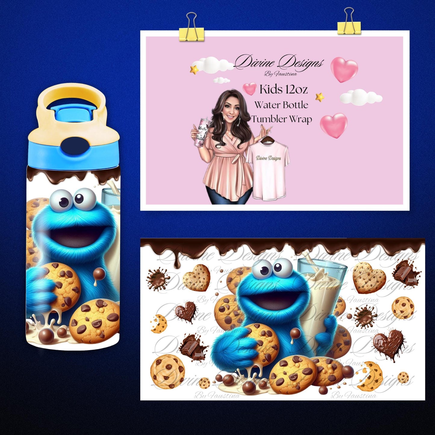 Cookie Monster 12 oz kids Water Bottle Tumbler Wrap