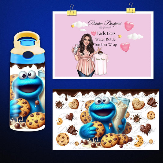 Cookie Monster 12 oz kids Water Bottle Tumbler Wrap