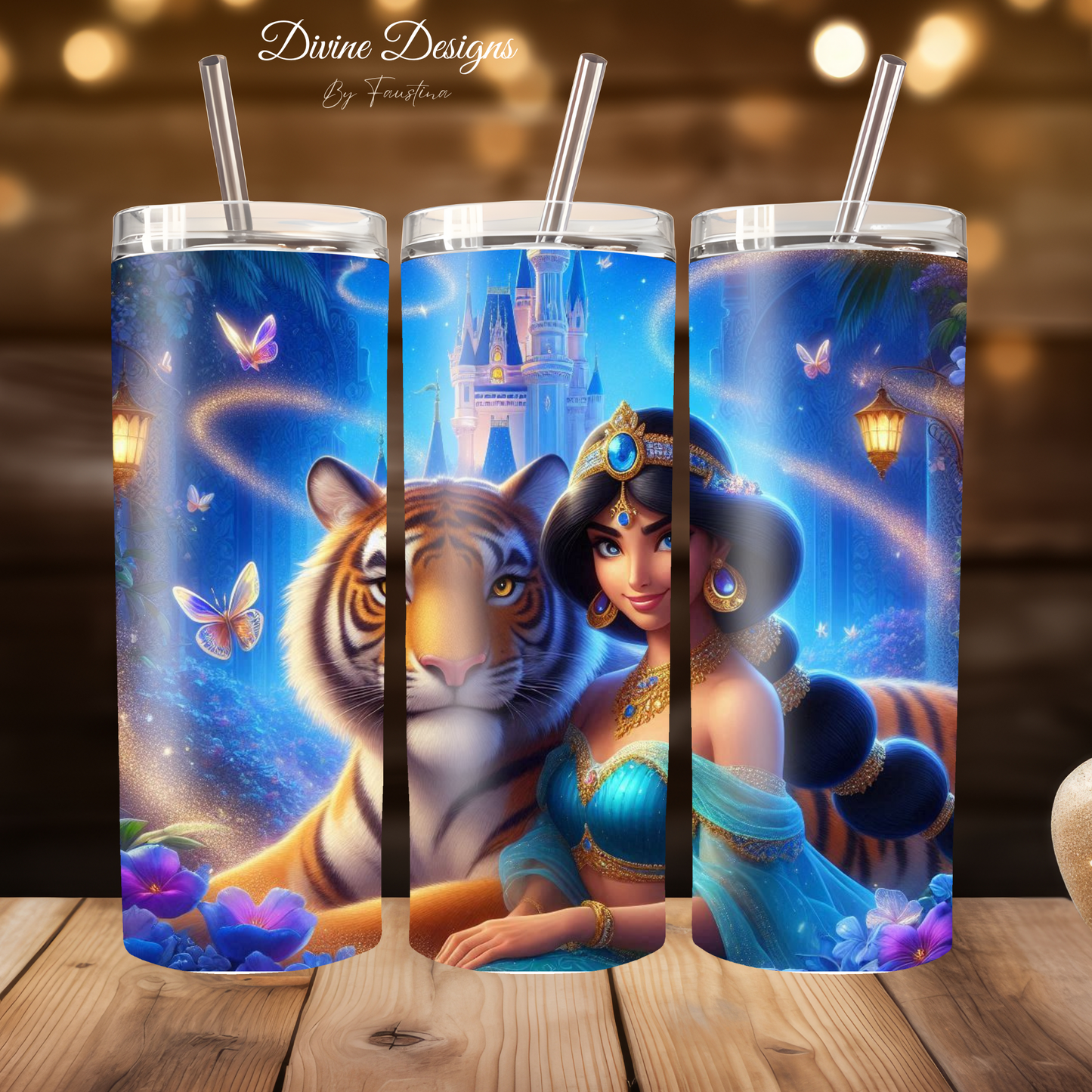 Jasmine and Raga Tumbler 20oz with lid and Straw