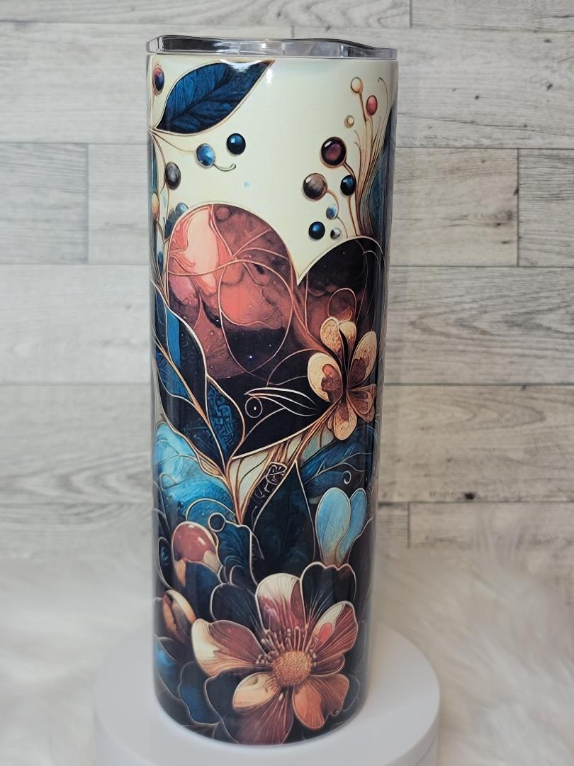 Hearts and Floral Bold Color 20oz Tumblers with lid and straw