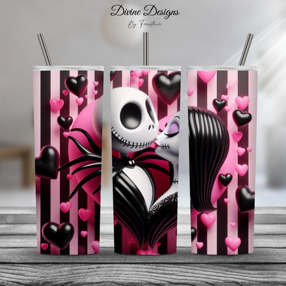 Jack Skellington & Sally "Love Until Death" 20oz Skinny Tumbler with Straw - Nightmare Before Christmas Inspired, Gothic Romance Drinkware, Fan Gift