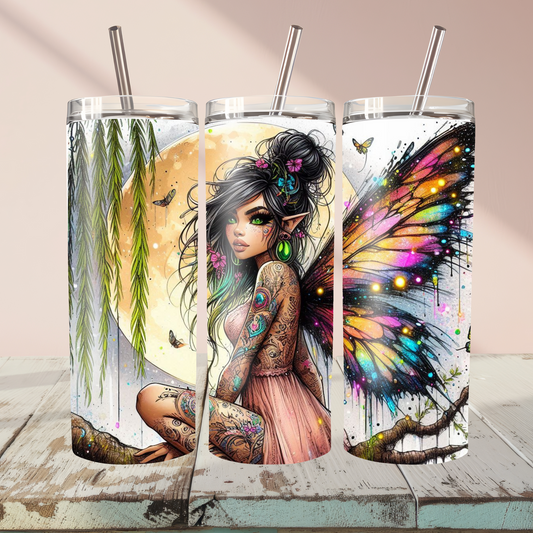 Enchanted Forest Fairy "Moonlit Whimsy" 20oz Skinny Tumbler with Straw