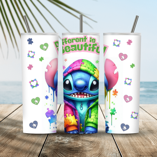 Stitch Autism 20oz skinny tumbler with lid and straw
