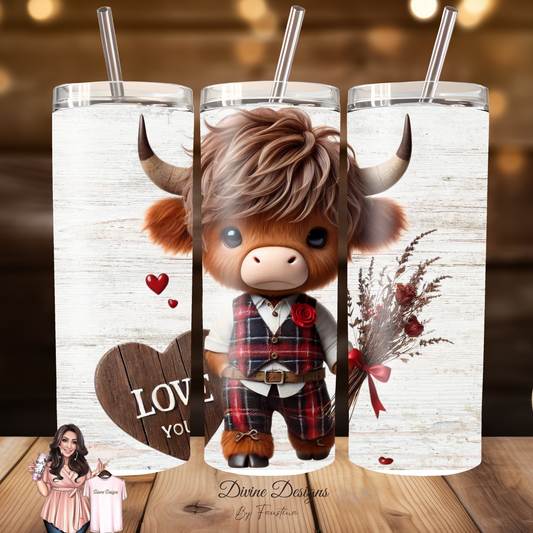 Valentine Highland Cow Tumbler 20oz