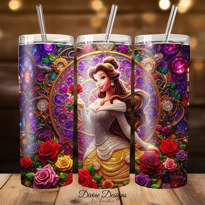 Princess Belle Tumbler 20oz with lid and straw