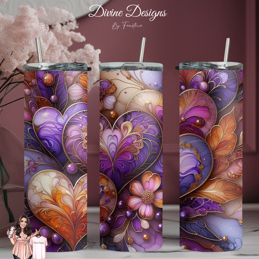 Valentines Purple Hearts 20oz Tumbler with Lid and straw