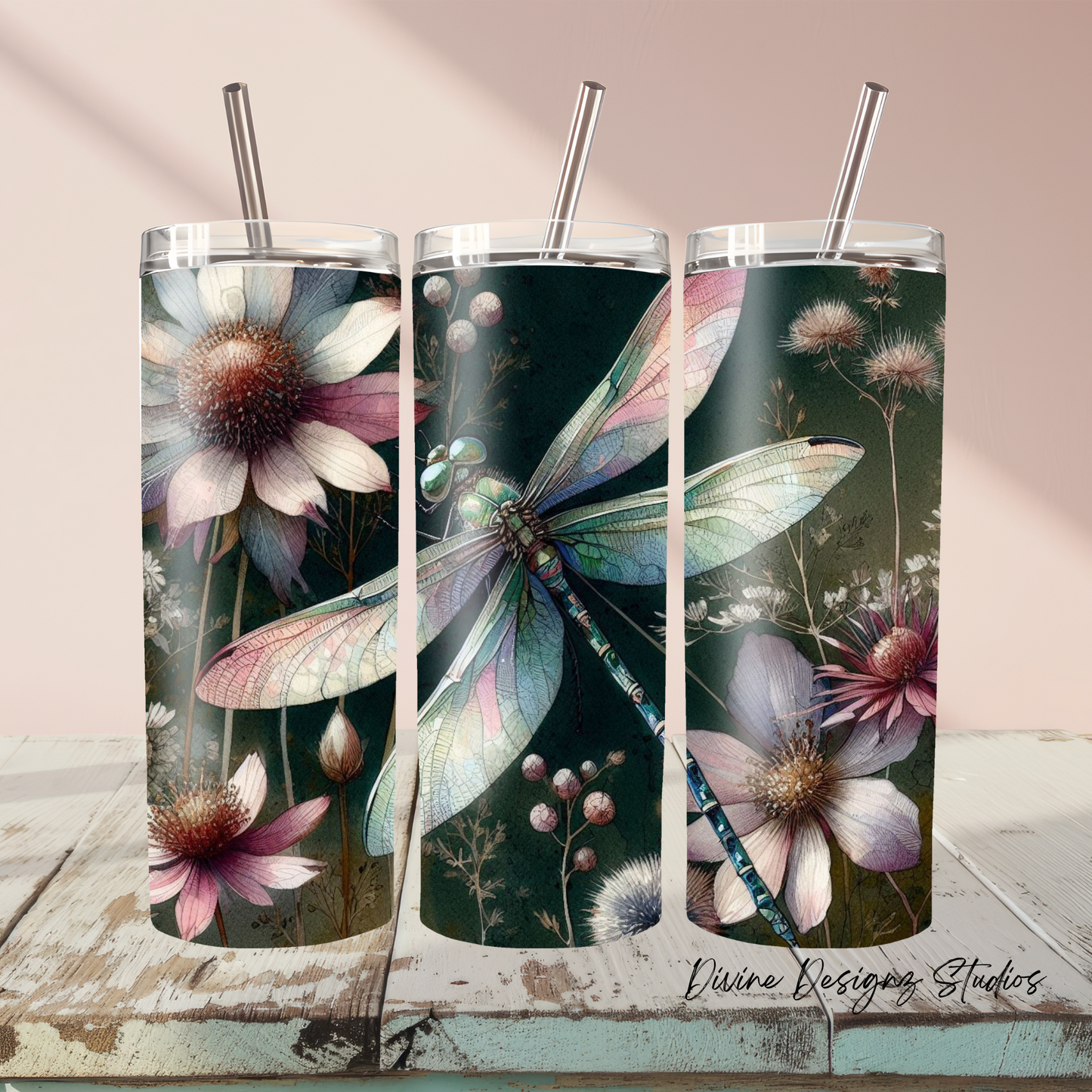 Dragonfly 20oz tumbler with lid and straw