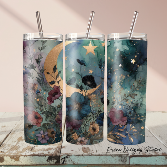 Celestial Moon 20oz tumbler with lid and straw
