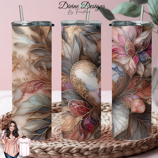 Hearts and florals 20oz tumbler with lid and straw