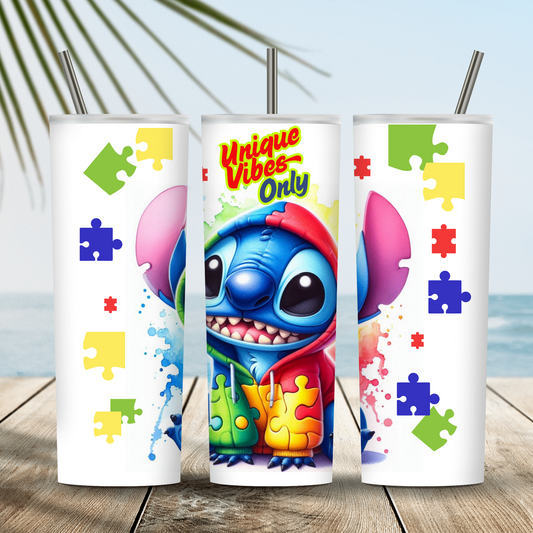 Stitch Autism 20oz Skinny Tumbler with lid and Straw