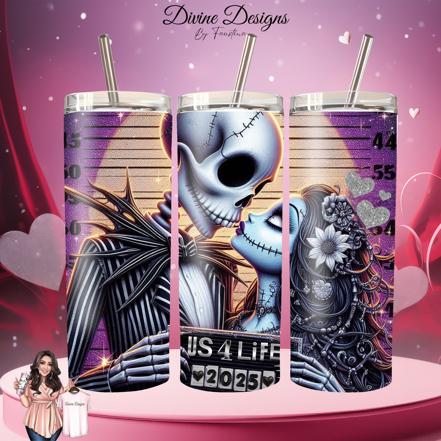 Jack and Salley Valentines day 20 oz tumbler with lid and straw