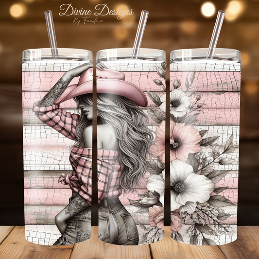 Cowgirl Western 20oz tumbler with lid and Straw