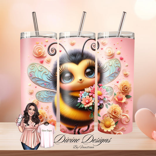 Floral Bumble Bee 20 oz Skinny Tumbler