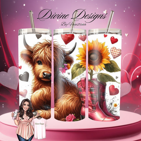 Highland Cow Valentines 20 oz Skinny Tumbler