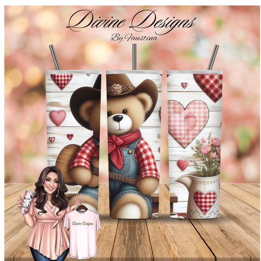 Cowboy Teddy bear  20 oz Skinny Tumbler