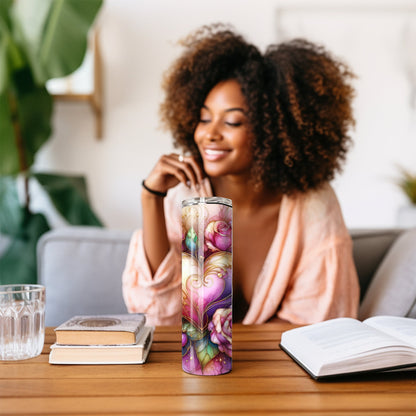 Valentines Heart Floral Roses 20 oz Skinny Tumbler