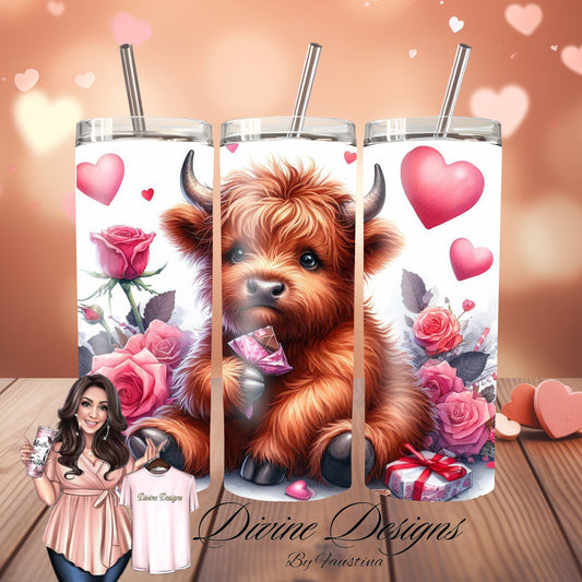 Highland Cow Valentine 20 oz Skinny Tumbler