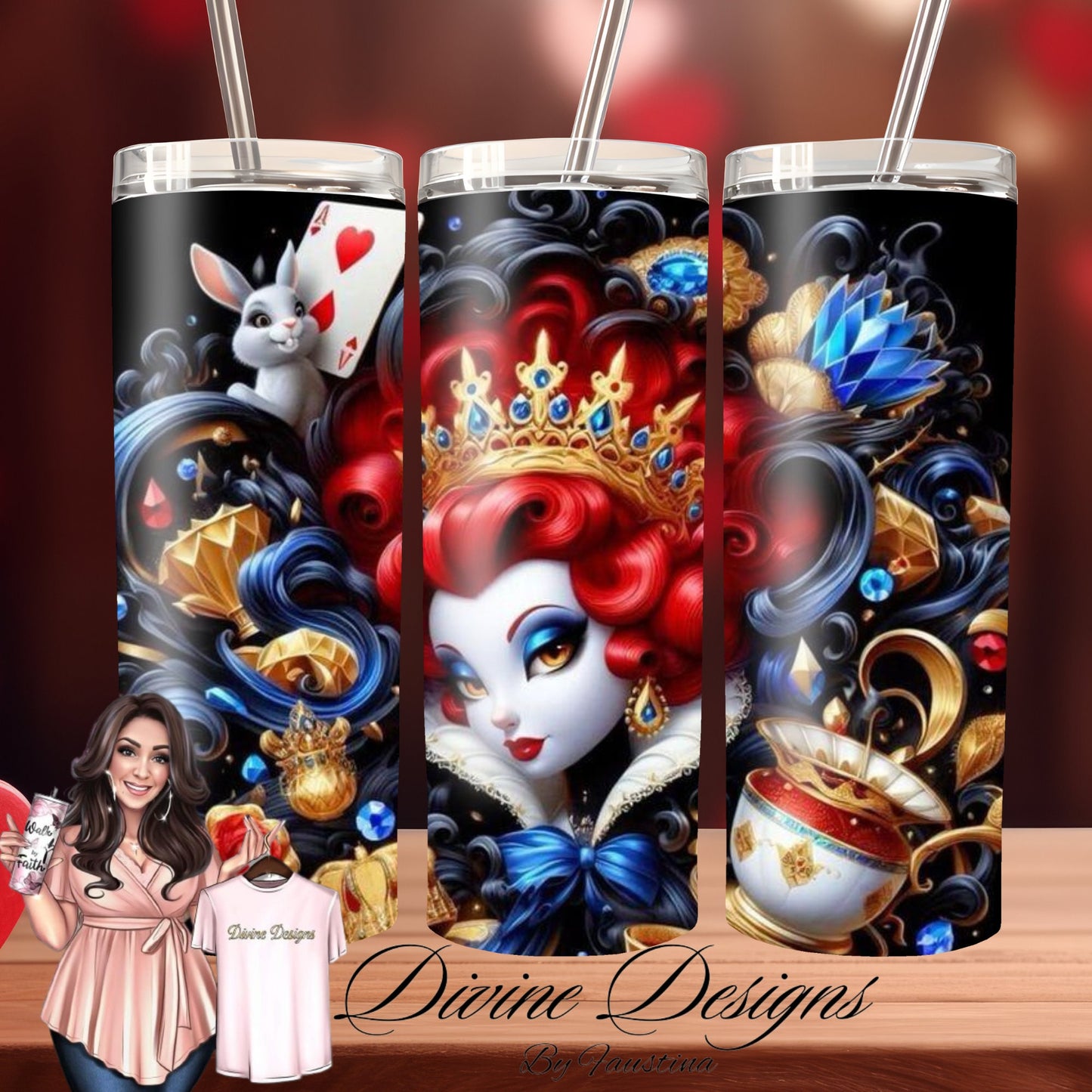 Queen of Hearts cartoon 20 oz Skinny Tumbler