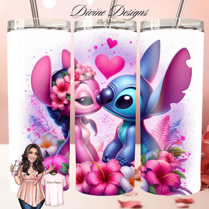 Stitch Couple Cartoon 20 oz Skinny Tumbler