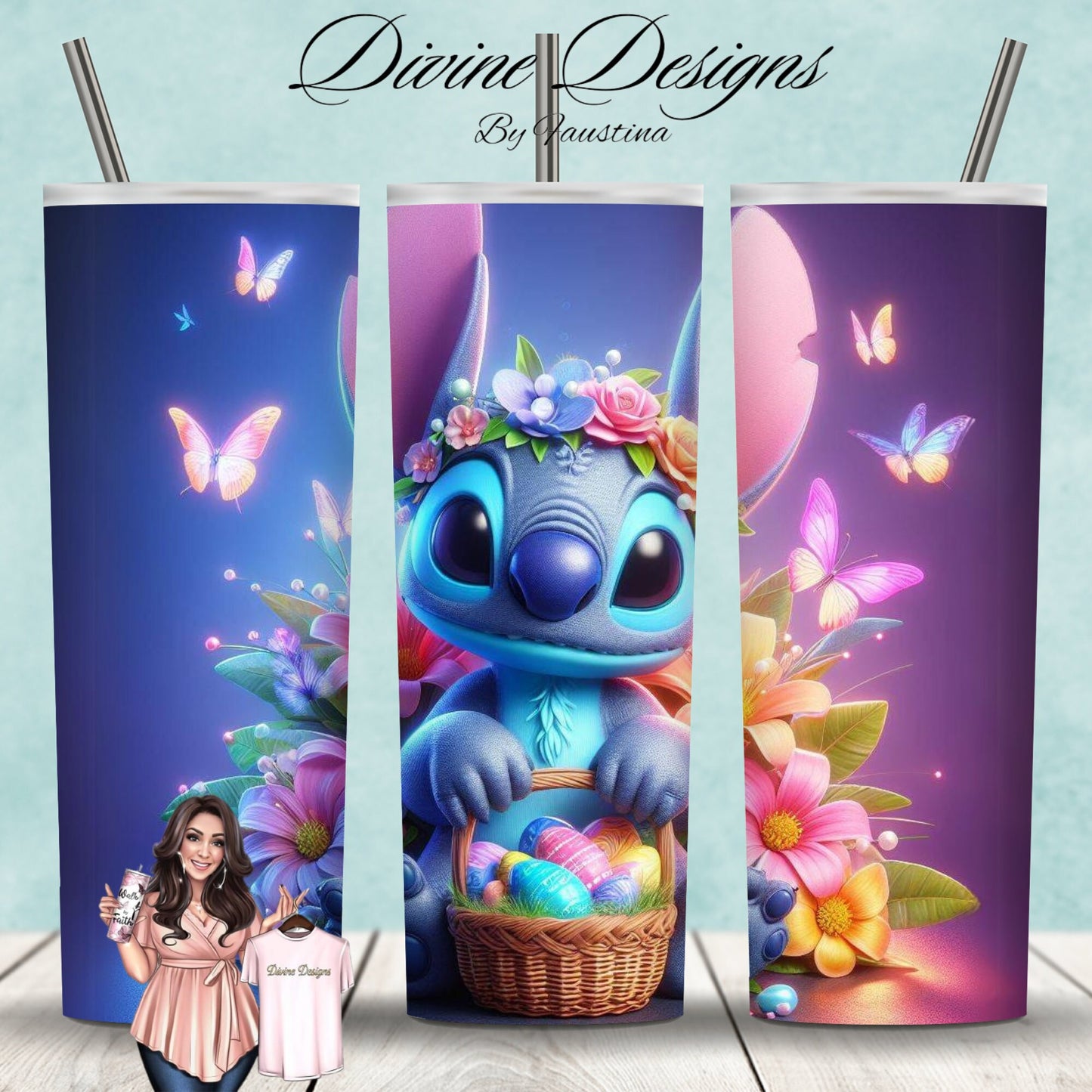 Stitch Cartoon Easter 20 oz Skinny Tumbler