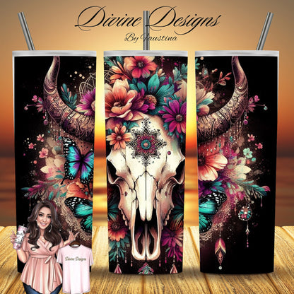 Western cattle skull Boho  20 oz Skinny Tumbler