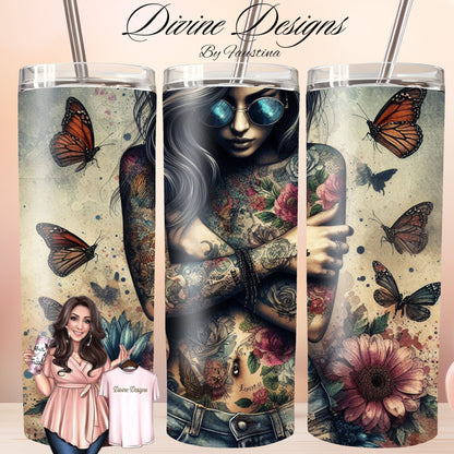 Tattoo Lady Butterfly 20 oz Skinny Tumbler