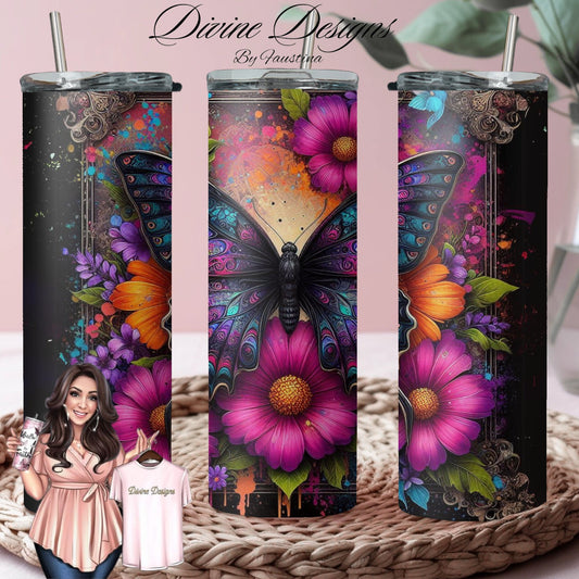 Butterfly 3D Floral 20 oz Skinny Tumbler