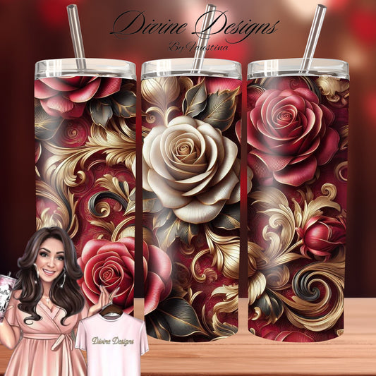 3D Red Roses 20 oz Skinny Tumbler