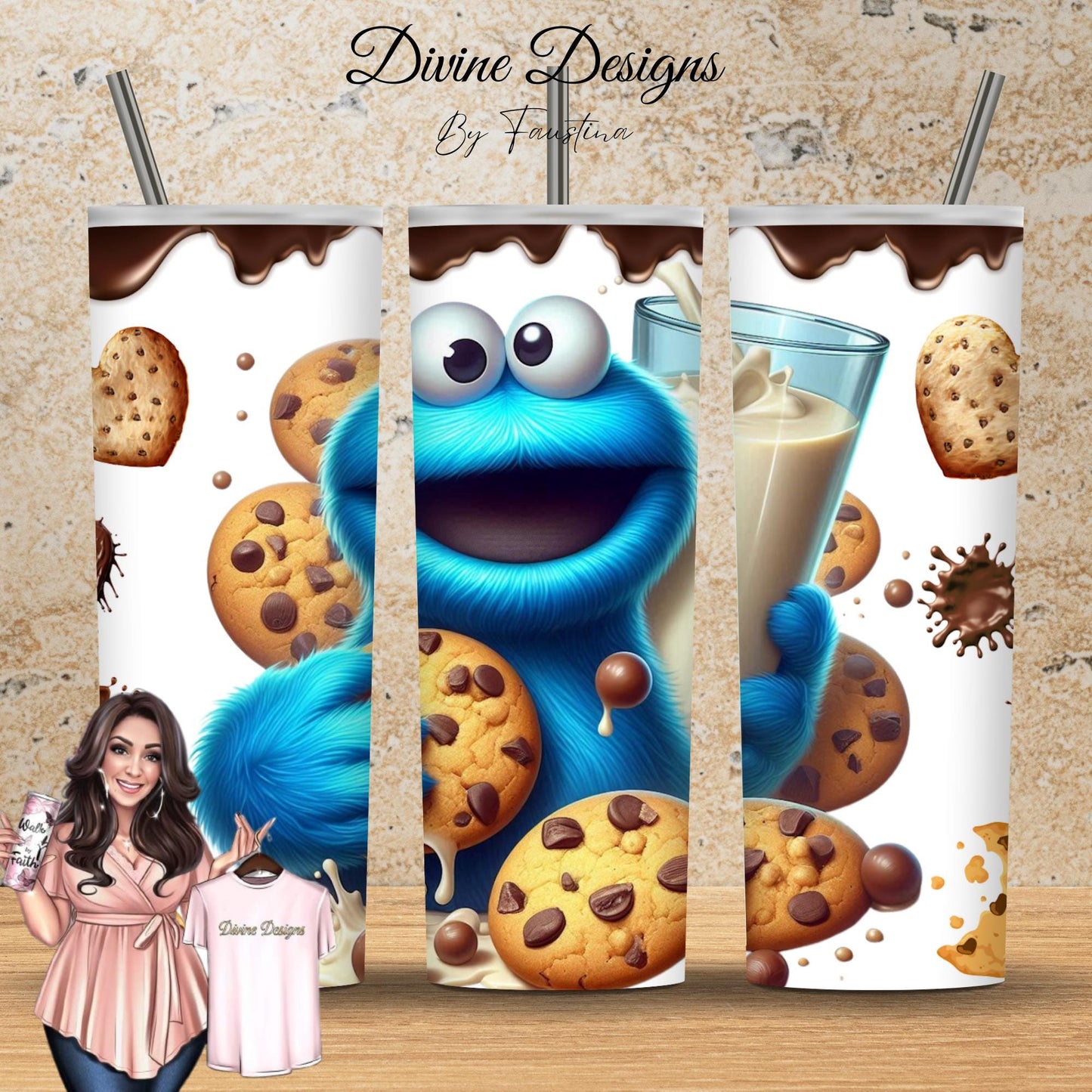 Cookie Monster 20 oz Skinny Tumbler